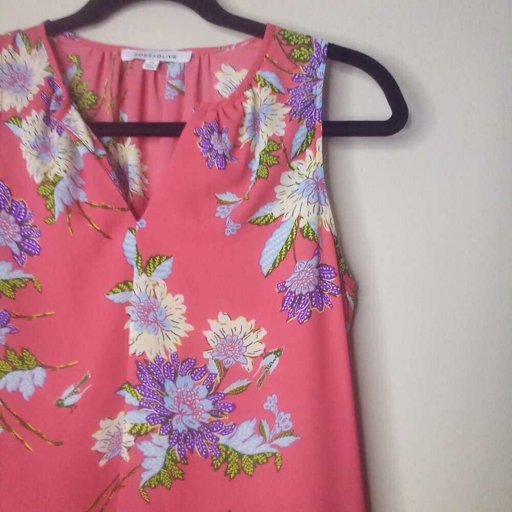 Rose & Olive Blouse Shirt XS Women Sleeveless Floral Print Colorful - Picture 8 of 16